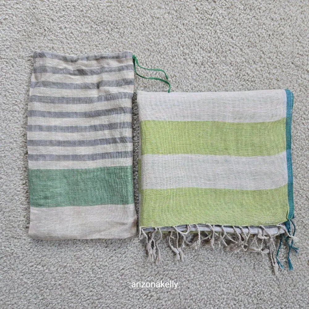 NWOT Linen Gudrun Sjödén Scarf Green Grey Sweden Scandinavian